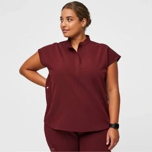 FIGS Rafaela Oversized 3 Pocket Scrub Top Burgundy Size XXL